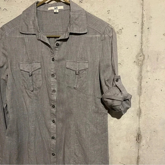 Ya Los Angeles Button Down Shirt Roll Tab Top Blouse Size S Womens Heather Grey - Picture 4 of 8